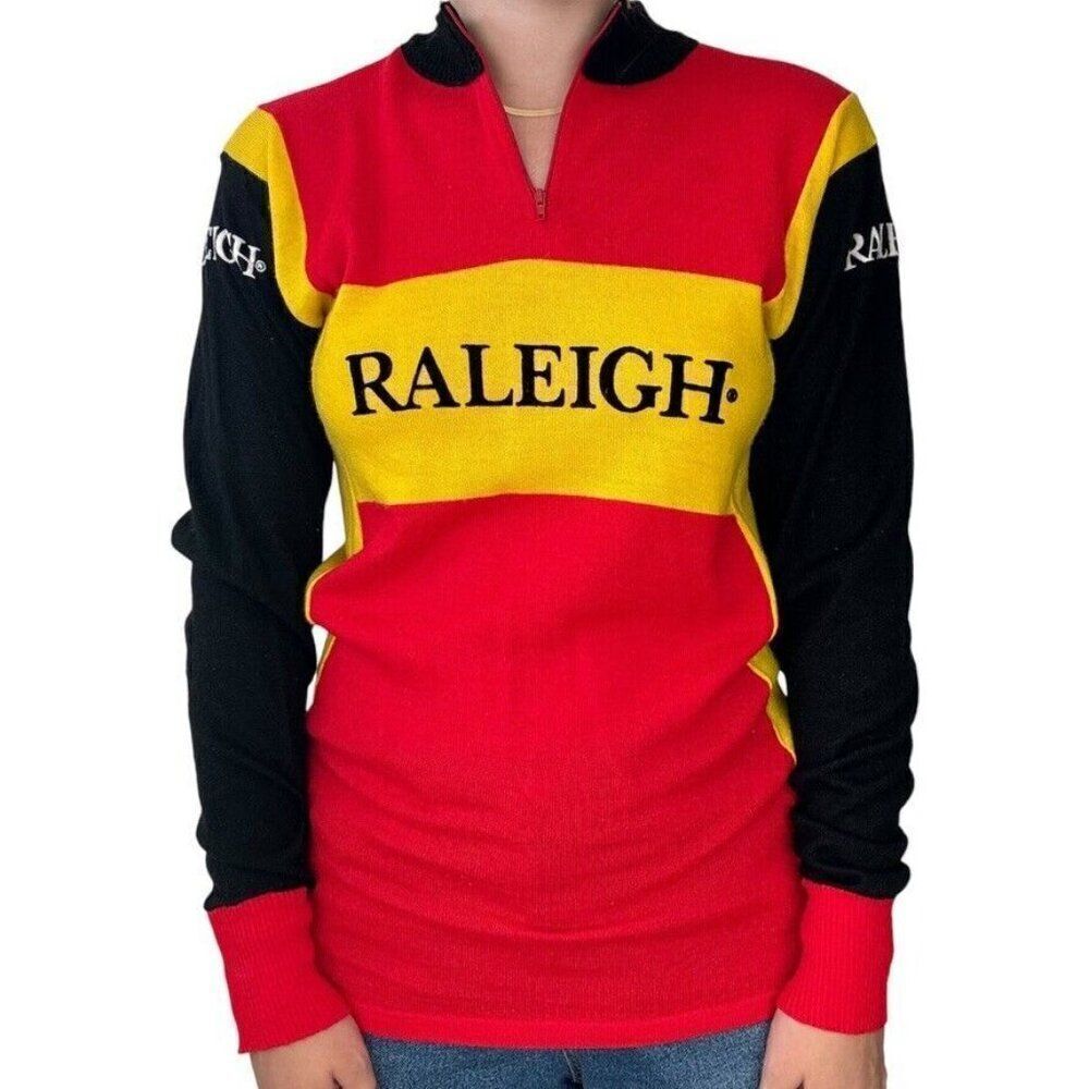 Vintage Raleigh Womens Wool Blend Cycle Quarter Zip Jersey Sz 4 Made in Italy
